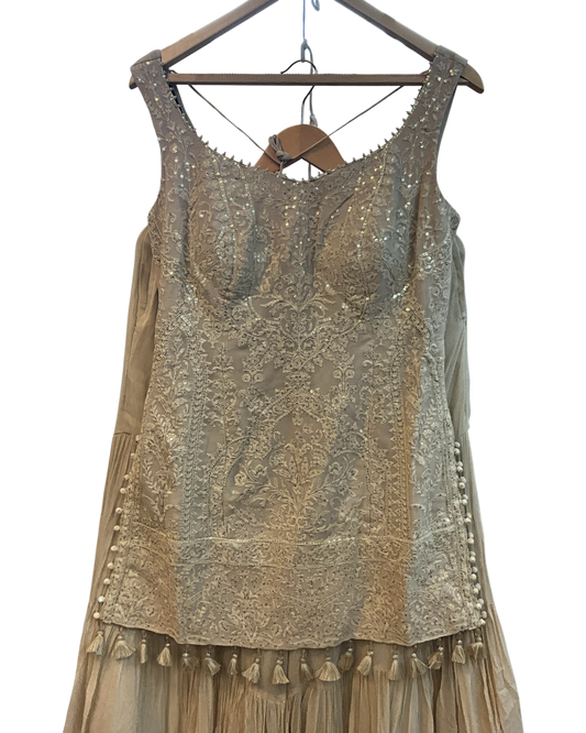 UK 12 / 38" - Beige - Designer Ladies Indian Medium Top Palazzo Trousers Suit - UK Stock - 2/3 days delivery - VMK CHARMI RP