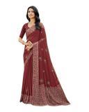 Brick Red / Rust - Chiffon Printed Saree with Blouse Piece - UK stock - 24hr Dispatch - LTF101 07KT26