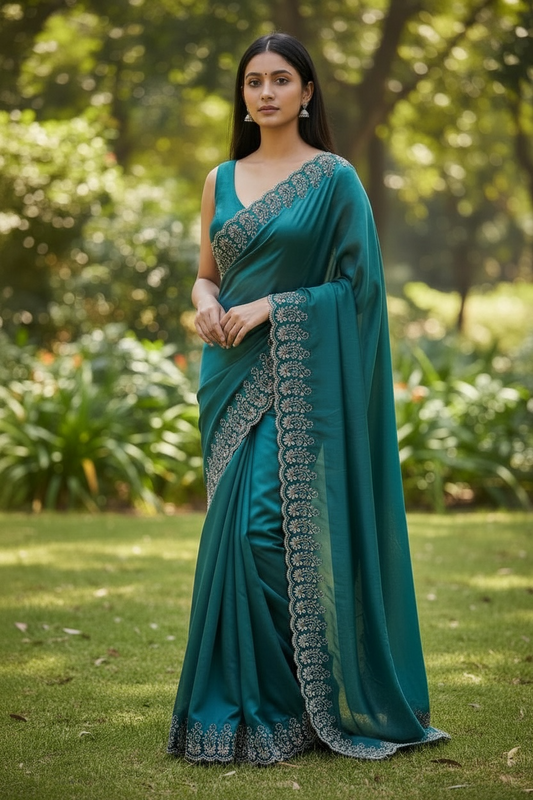 Blue - Rich Saree with Stone Work and Blouse Piece - UK stock - 24hr Dispatch - RS2516 TH