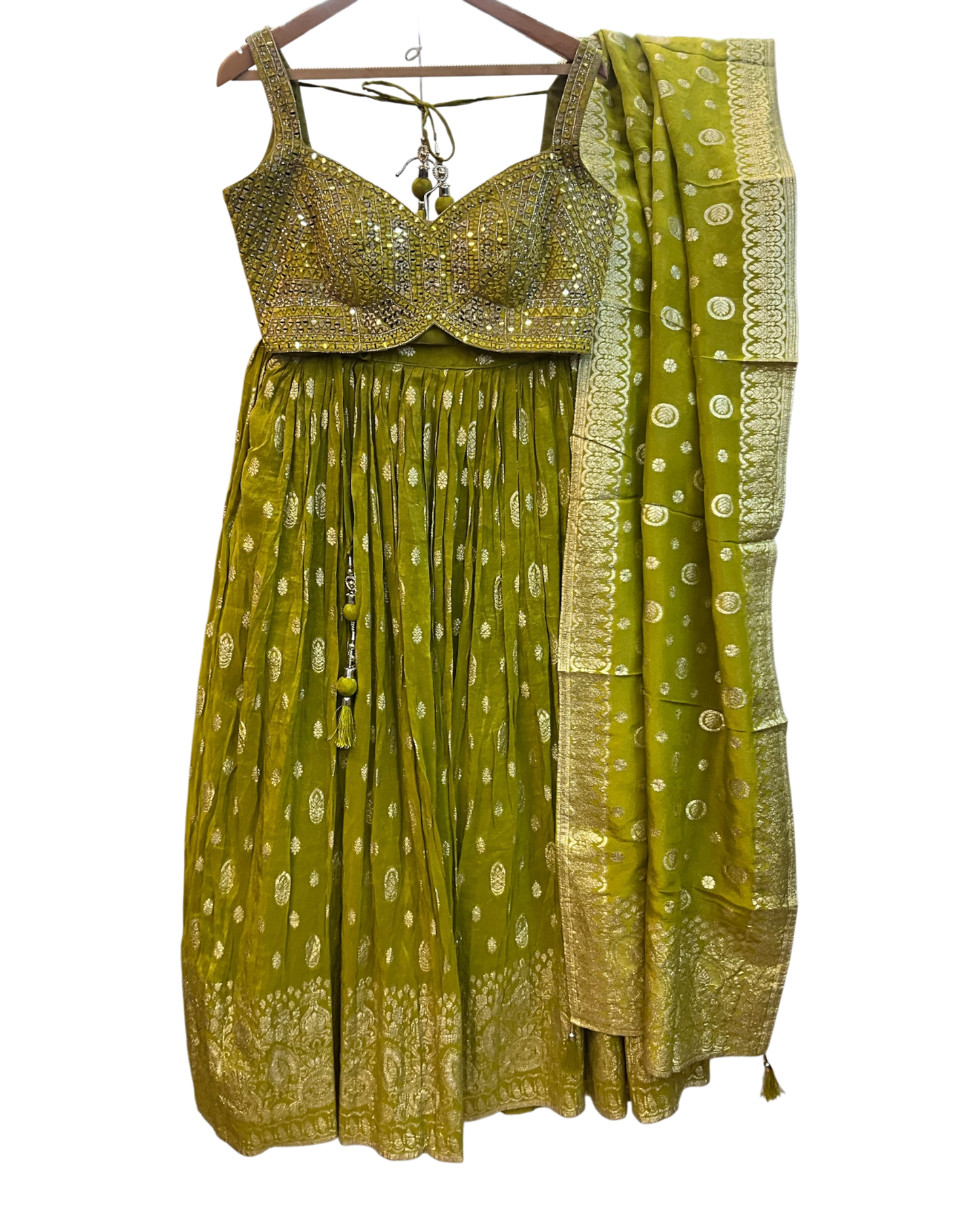 Size UK 12 (38") Henna Mehndi Green - Lehenga Set - Mehndi / Sangeet / Bridesmaids / Weddings / Garba  - UK Stock - 24h Dispatch - OC42090  05RY26