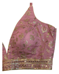 Baby Pink - Low V Neck Embroidered Saree / Lehenga Blouse - 40