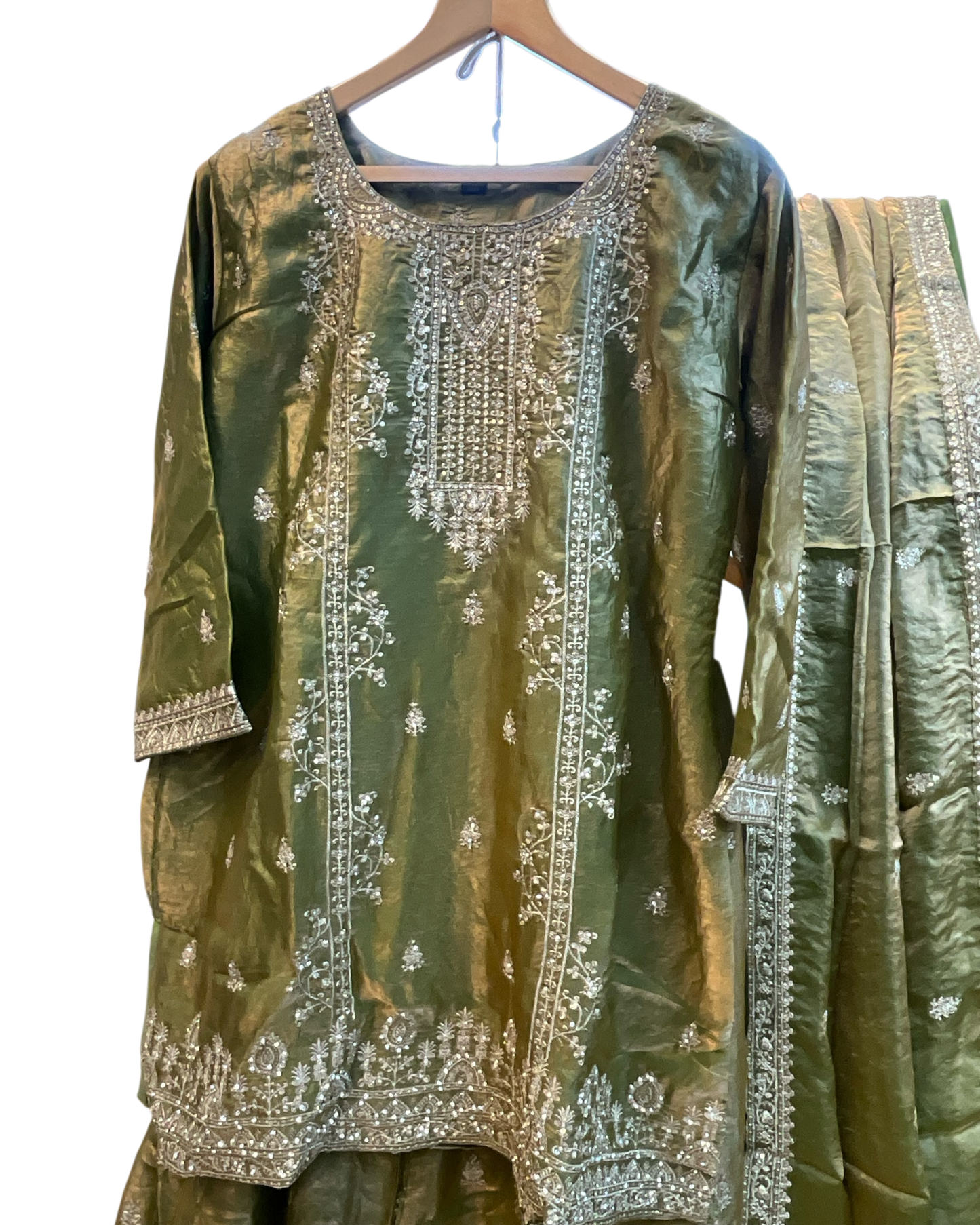 UK 20 / 46" - Olive Green - Ladies Sharara / Palazzo Trousers Suit - UK Stock - Sangeet / Henna / Weddings - OC8049 PT