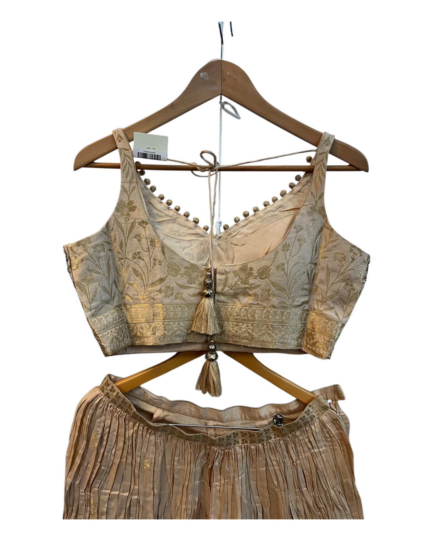 Light Gold / Beige - Designer Ladies Short Top Palazzo Trousers Suit - Size 10/12 (36"/38") - VMK PIHU AY