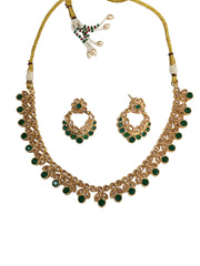 Green - Medium Size Antique Gold Finish Necklace Set with Earrings - TOH2402  Cp 0424