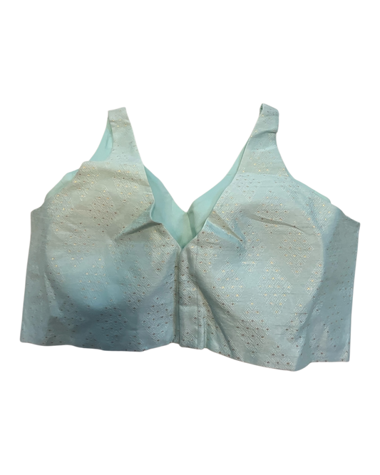 38" / UK 12 - Sea Green - Rich Brocade Saree blouse with cups,  Sleeveless - UK Stock - Quick Delivery - RNK - R650V KY