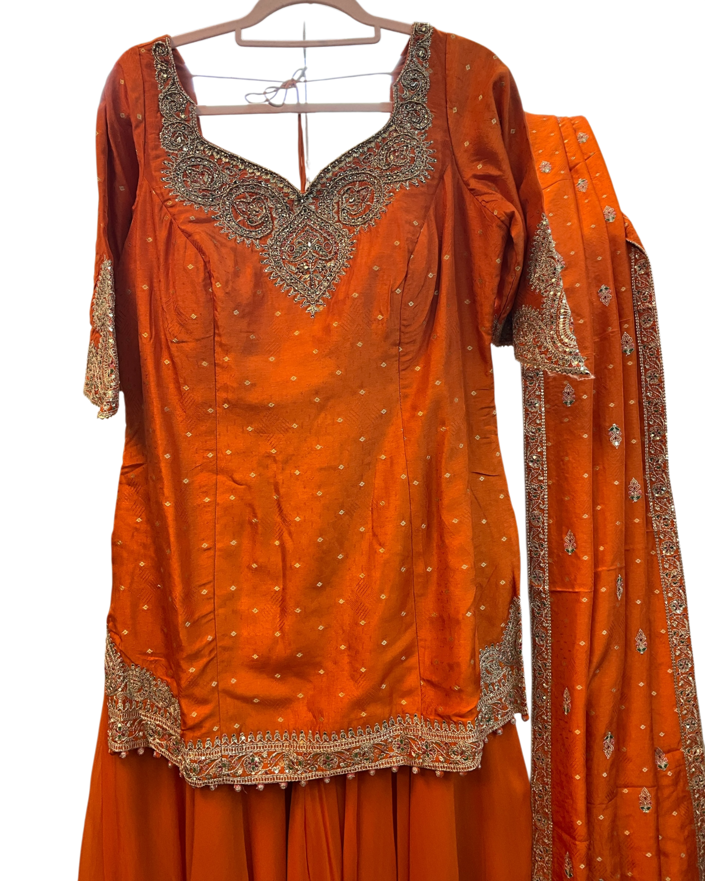 Size 16 (42") - Orange - Designer Ladies Medium Length Top Palazzo Trousers Suit - VMK Taruna CY