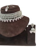 Pink - Medium Size Silver Finish Choker Necklace Set with Earrings - RAK149  C 0424