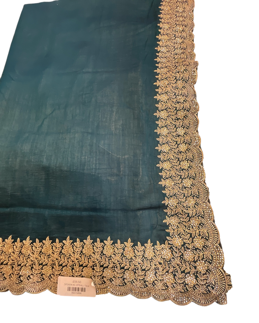 Dark Teal - Fancy Party Saree with Blouse Piece - UK stock - 24hr Dispatch - SP2604 KC