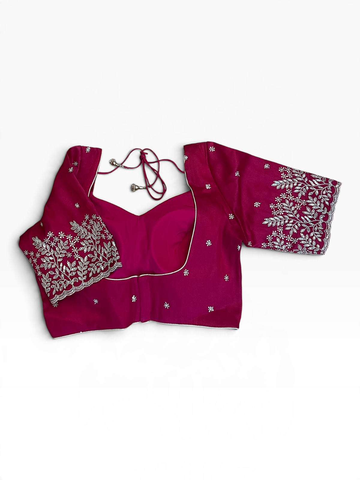 Size 36" / UK 10 - Fuchsia Pink - Zari Embroidered Silk Blouse with Elbow-Length Sleeves - UK Stock - With Margin inside - VAM1296 - KY