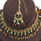 Magenta - Medium Size Antique Gold Finish Necklace Set with Earrings - HB1000  KY 0424