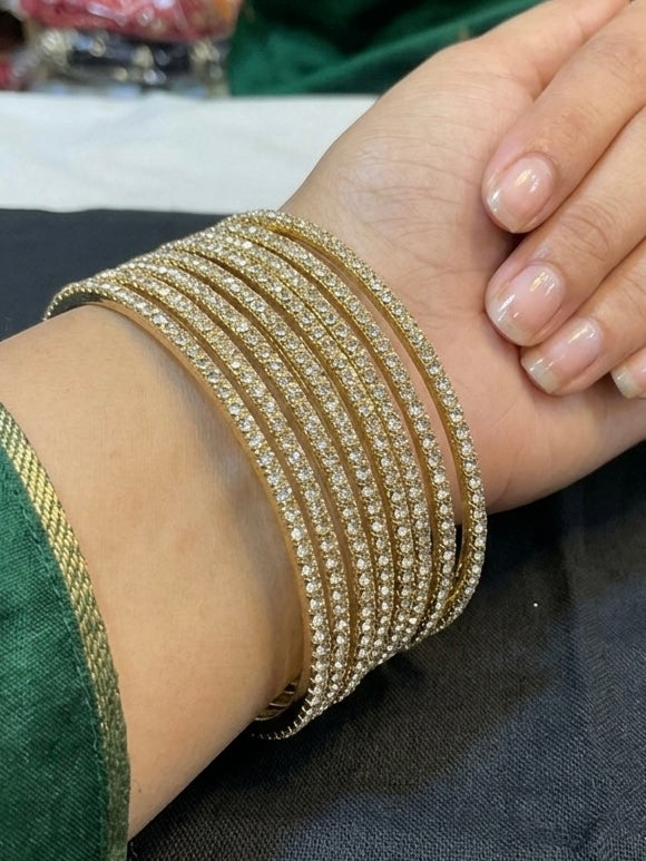 Clear / White Stones - Set of 8 Diamante Stone Bangles -  M to XXL - HAN2602 07Ka26