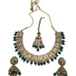 Green - Large Size Antique Gold Finish Necklace Set with Earrings - JIG49  11H24