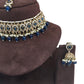 Navy Blue - Medium Size Antique Gold Finish Choker Necklace Set with Earrings - RAK149  C 0424