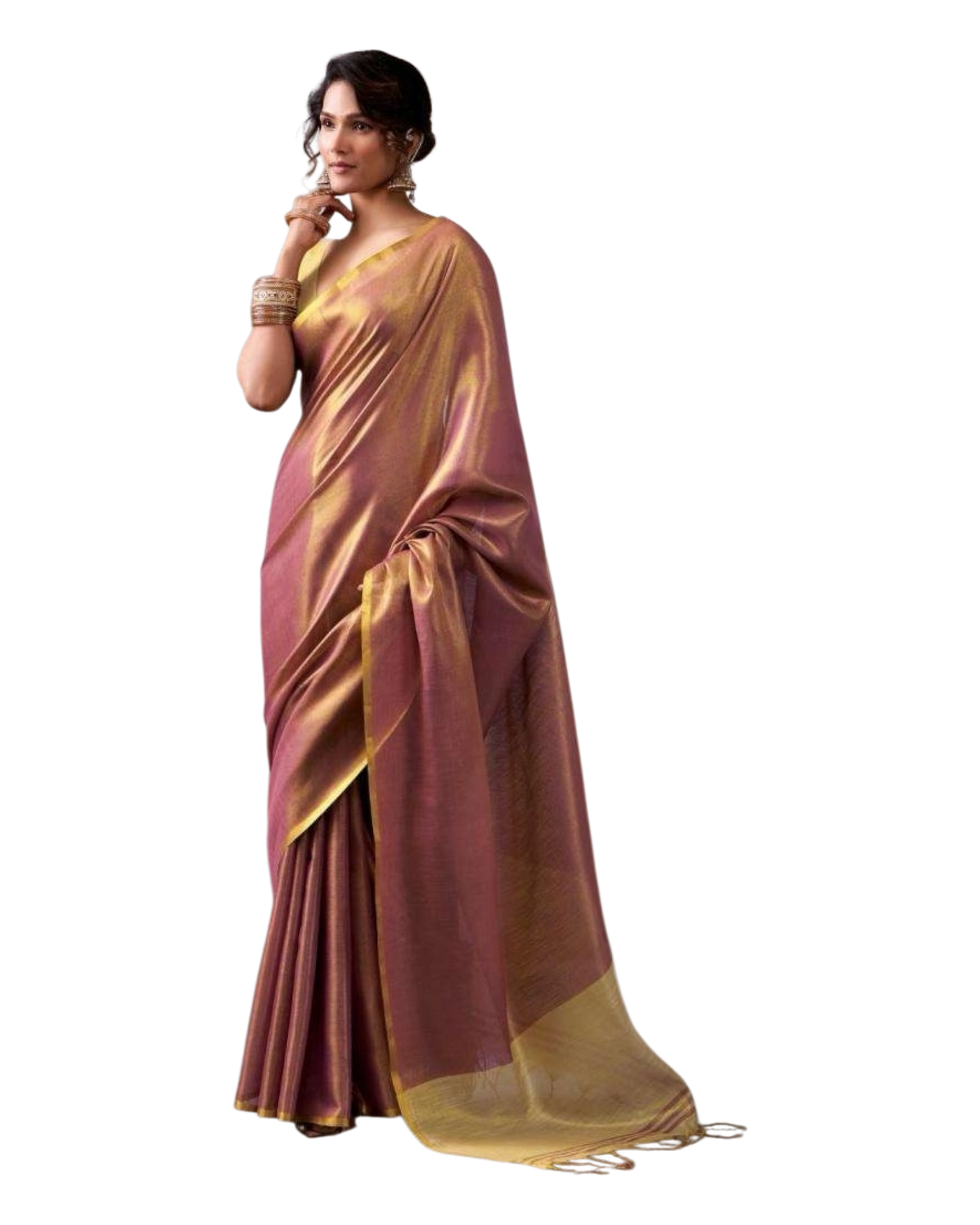 Rose Gold - Classic Plain Cotton Silky Fancy Saree with Blouse Piece - UK Stock - 2/3 days Delivery  12KV25 RP512