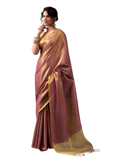 Rose Gold - Classic Plain Cotton Silky Fancy Saree with Blouse Piece - UK Stock - 2/3 days Delivery  12KV25 RP512