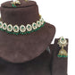 Green - Medium Size Antique Gold Finish Necklace Set with Earrings - RAK122  R 0424