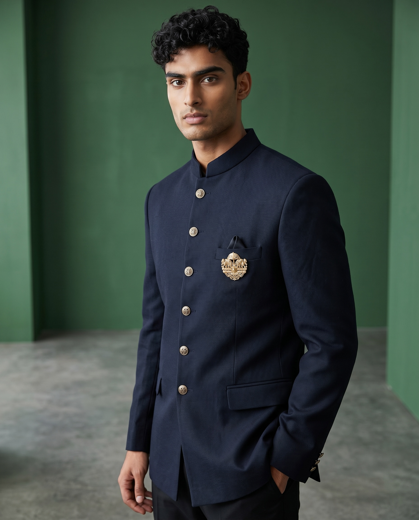 Size 42" Chest - Dark Navy Blue - PREMIUM Slim Fit Mens Jute BandhGala / Prince / Chinese Collar Jacket - Fantastic Fit - CS2603 TH