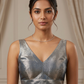 Light Grey / Silver - Silky Saree blouse with cups,  Sleeveless - 42" - UK Stock - Quick Delivery - RNK - R722A-KY