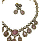 Baby Pink - Small - Antique Gold Finish Necklace Set with Earrings & - AE2521 08KK25