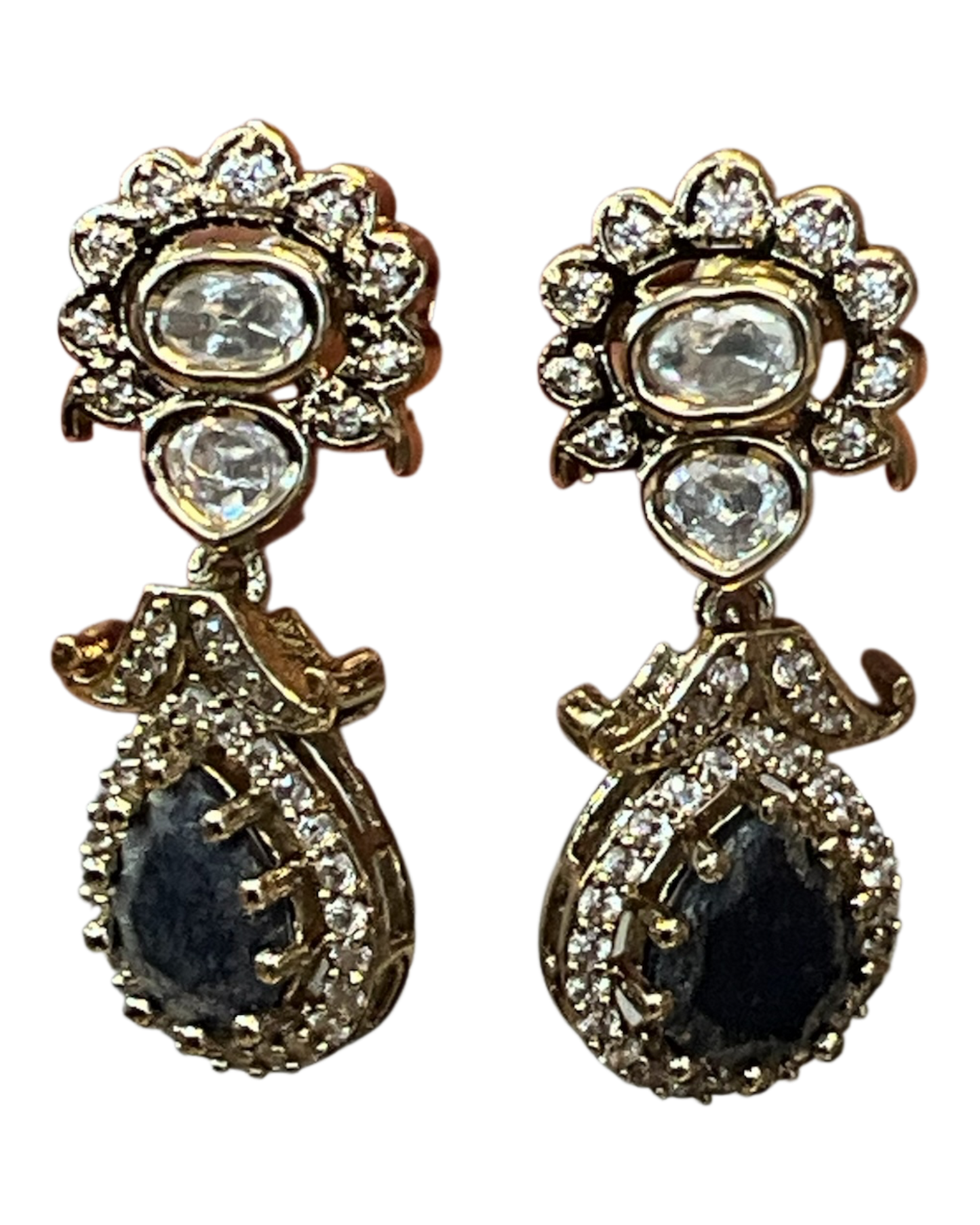 Navy Blue - Small - Antique Gold Finish Traditional Earrings - Bollywood - Weddings - 15ER715 07J26