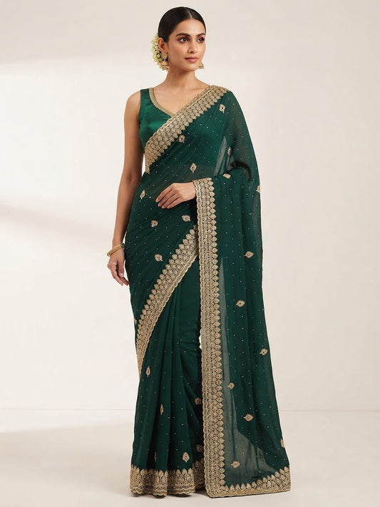 Jade Green - Fancy Party Saree with Blouse Piece - UK stock - 24hr Dispatch - SP2603 VY