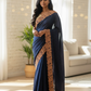 Cobalt Blue - Soft Crepe - Stone Work Saree with Blouse Piece - UK stock - 24hr Dispatch - RS2540 TV