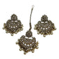 Pearl / Neutral - Large Size Antique Gold Finish Necklace Set with Earrings & Head Piece - Bollywood - AE2514 08KY25