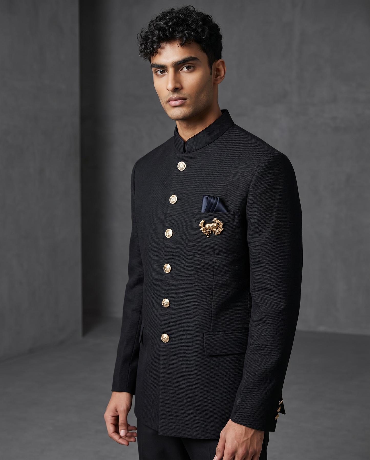 Size 38" Chest - Black - PREMIUM Slim Fit Mens Jute BandhGala / Prince / Chinese Collar Jacket - Fantastic Fit - CS2603 TH