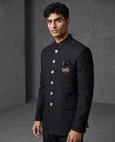 Size 38" Chest - Black - PREMIUM Slim Fit Mens Jute BandhGala / Prince / Chinese Collar Jacket - Fantastic Fit - CS2603 TH