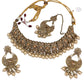 Gold / Neutral - Large Size Antique Gold Finish Necklace Set with Earrings - VC1553  KV 0424