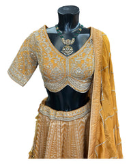 Haldi Yellow - Designer Ladies Banarasi Brocade Lehenga Set - Size 12 (38