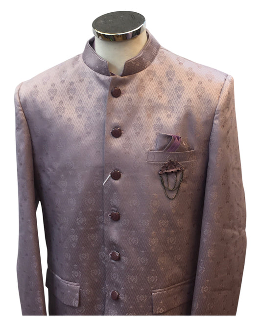 Lilac / Pink - PREMIUM Slim Fit Mens Self Brocade BandhGala / Prince / Chinese Collar Jacket with Long Waistcoat - Fantastic Fit - CS2505 01PY25