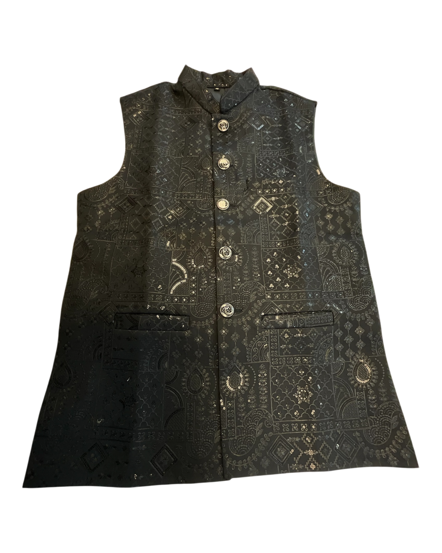 Black - Rich All Over Embroidered - Mens Indian Waistcoat - UK Stock - 24 hr Dispatch - KCS4088 06VV26