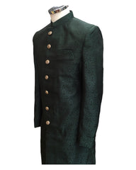 Racing Green - Classic Self Brocade Sherwani with Gold Buttons -  BS786 JP 0824