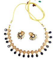 Navy Blue - Medium Size Gold Finish Necklace Set with Earrings - TOH2403  Cp 0424