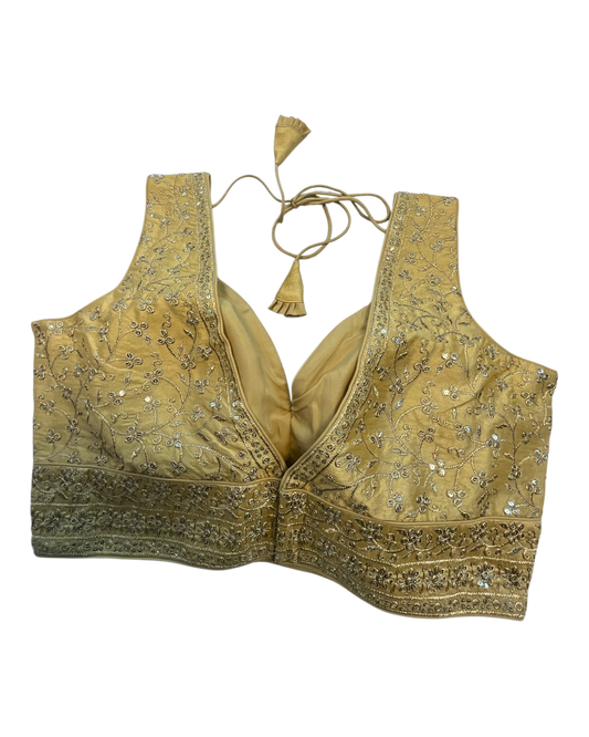 36" / UK 10 - Gold - Rich Emroidered Saree blouse with cups,  Sleeveless - UK Stock - Quick Delivery - RNK - R927 KT