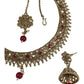 Fuchsia - Medium - Antique Gold Finish Necklace Set with Earrings - DAJ531 KY 0724
