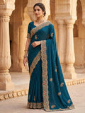Dark Petrol Blue - Fancy Party Saree with Blouse Piece - UK stock - 24hr Dispatch - SP2610 VK