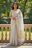 Grey - Fancy Cotton Silky Saree with Brocade Blouse Piece - UK Stock - 2/3 days Delivery  12KP25 RT411005