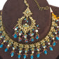 Sky / Light Blue - Large Size Antique Gold Finish Necklace Set with Earrings - HB999  KT 0424