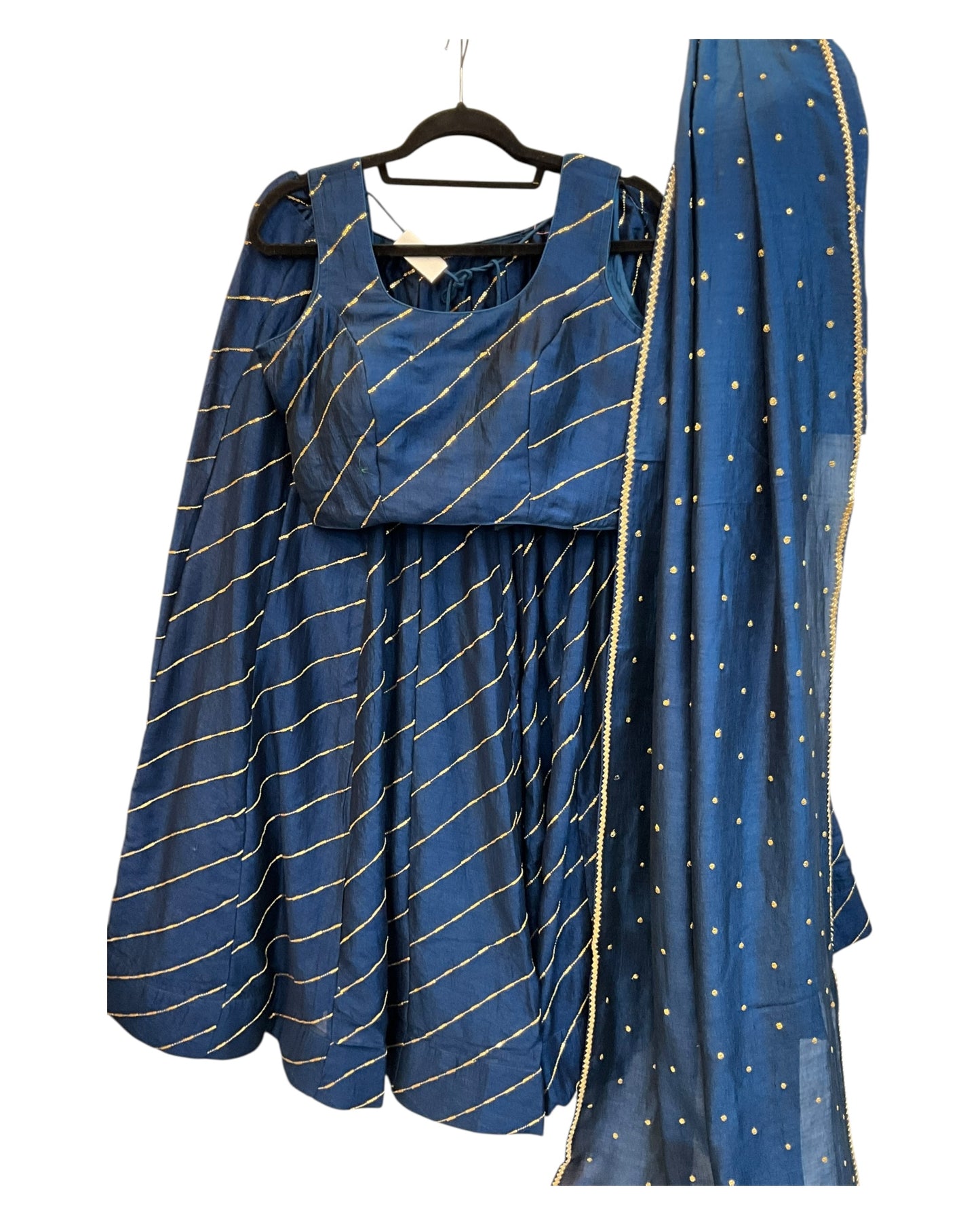 Petrol Navy Blue -  Dupion Silk Lehenga Set - Garba / Dandia , Mehndi / Sangeet / Weddings  - Size UK 12 (38" Bust) Adjustable to Size 14 - UK Stock - 24h Dispatch - AF2506 09TY25