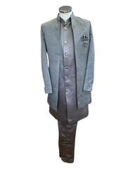Grey - PREMIUM Mens Knee Length  Jacket with Long Waistcoat - Sherwani / Indo Western - Fantastic Fit - KCS6633 05RY25