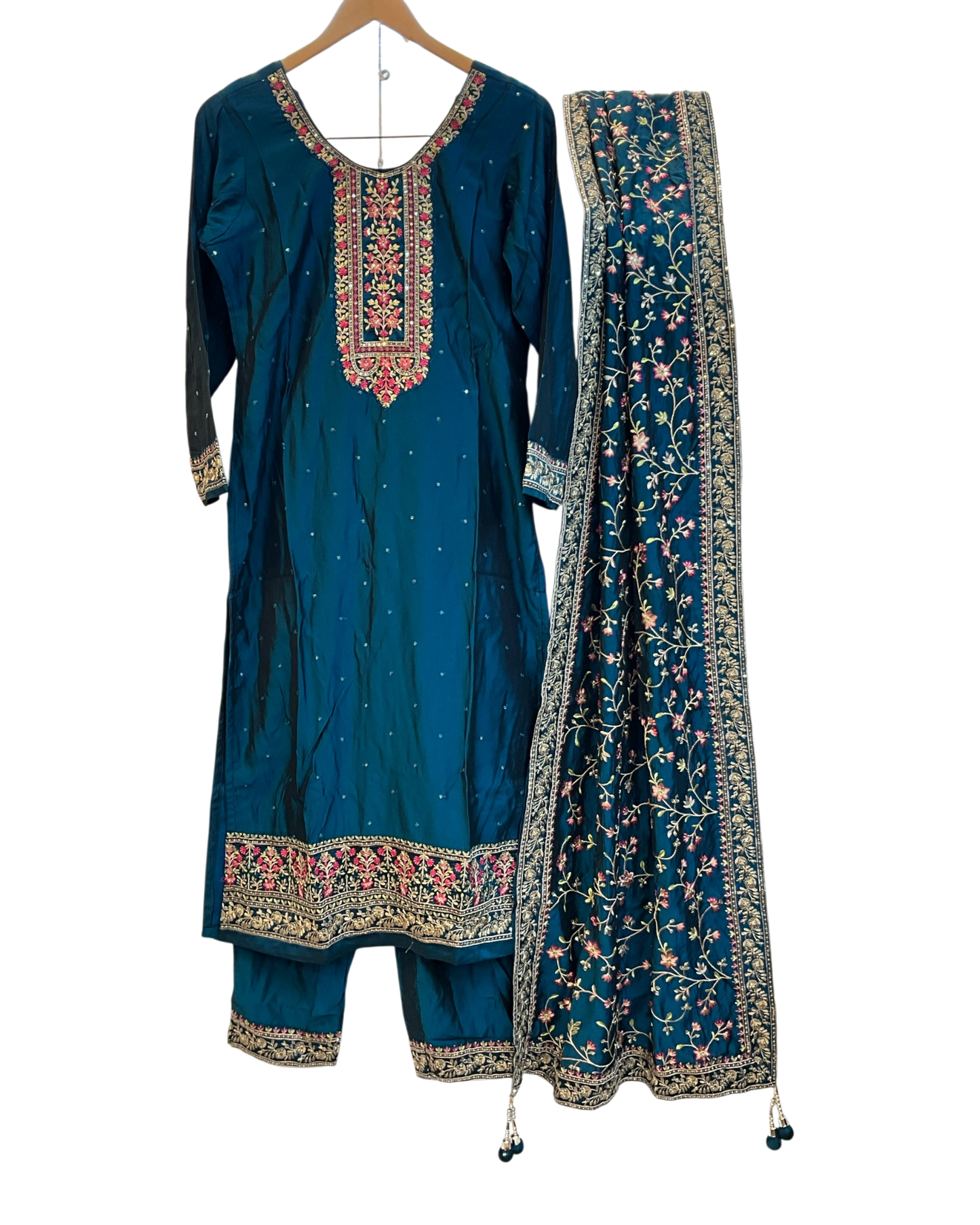 UK 12 / 38" - Teal Blue - Crepe Ladies Trousers Suit - Sangeet / Henna / Temple - OC569 TP