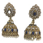 Navy Blue - Large - Antique Gold Finish Traditional Zhumki Earrings - Bollywood - Weddings - LX6389 P 0724
