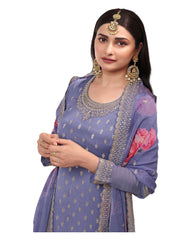 Lilac - Simple / Classy Ladies Indian Palazzo Trousers Suit with Printed Dupatta - Size 14 (40