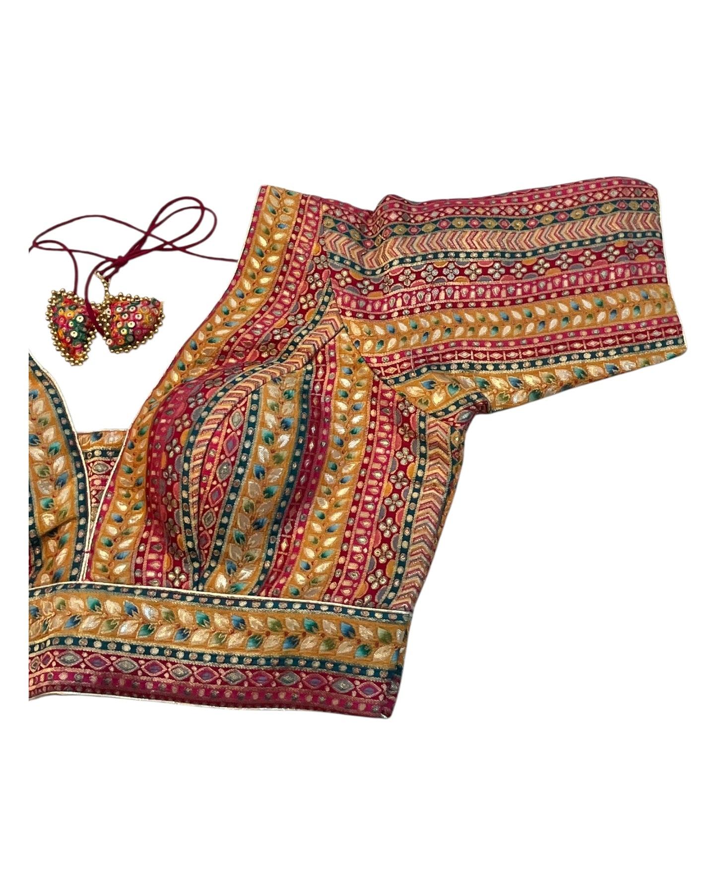 UK 16 (42 Bust) Multi Coloured - Banarasi Brocade Saree / Lehenga blouse - Can be let out to size 18  - B227 01KP25