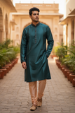 Dark Teal - Silky Mens Indian Kurta set - UK Stock - Ideal to Pair with a Waistcoat - VEE2483 KH