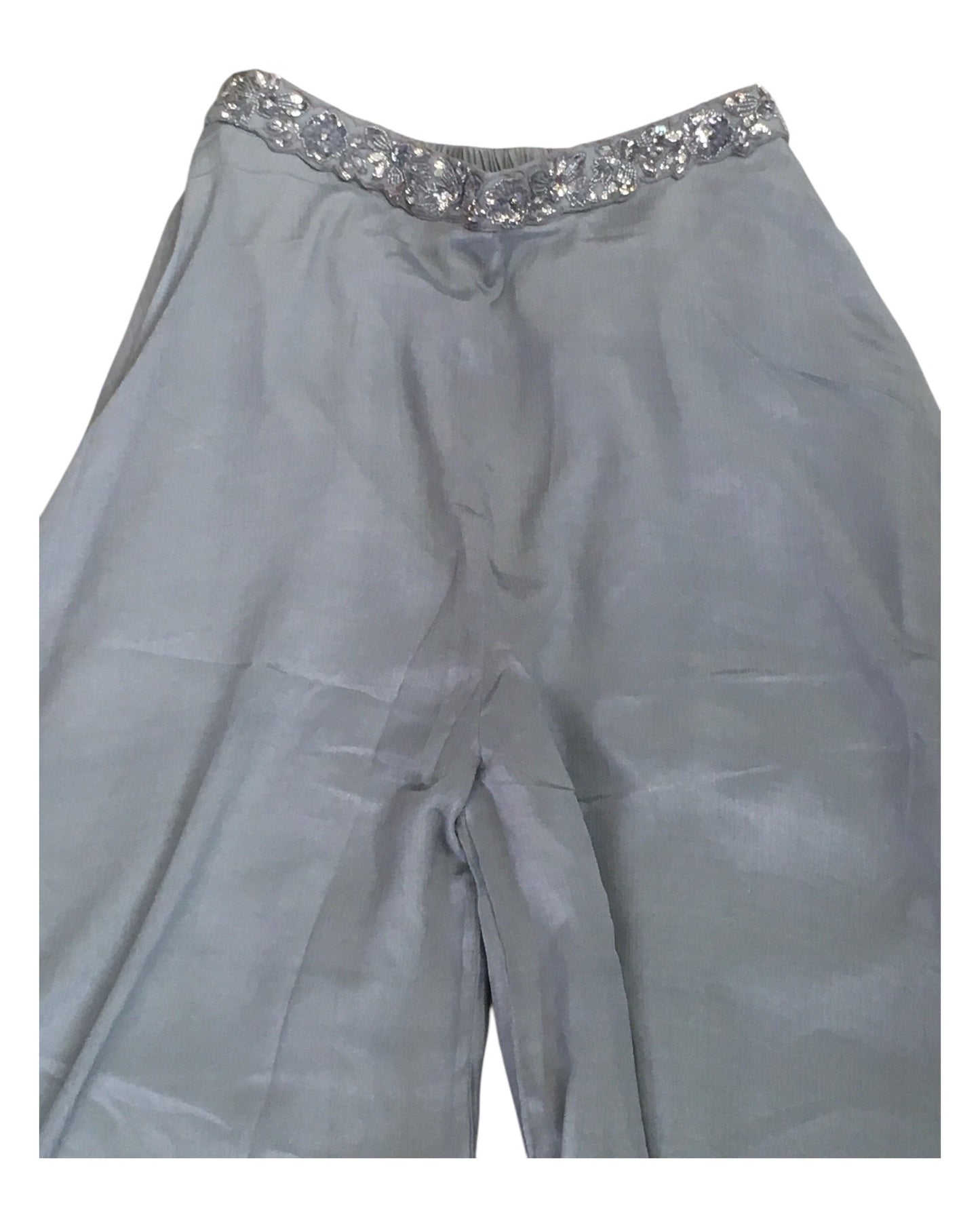 Silver Grey - Designer Ladies Short Top Palazzo Trousers Suit - Size 14 (40") - VMK BADAL PY