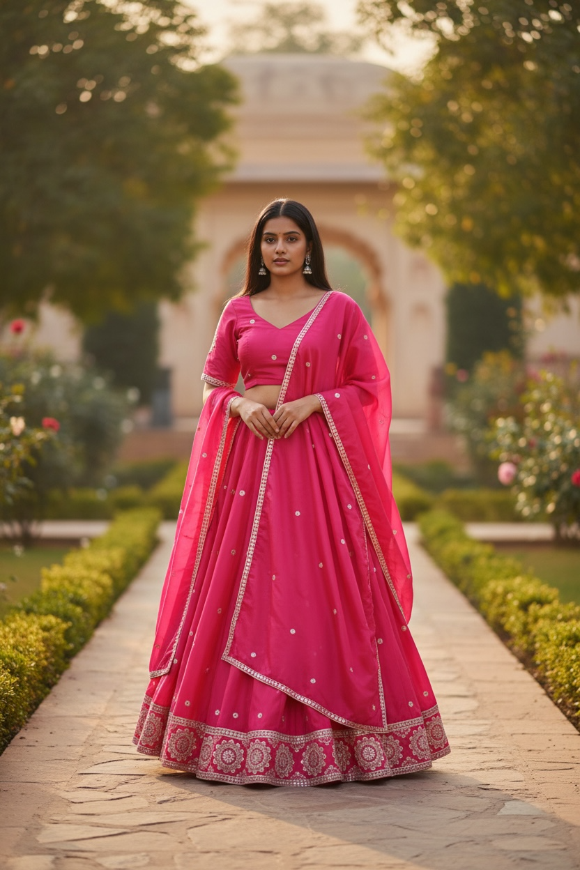 Strawberry / Fuchsia - Silky Lehenga Set - Mehndi / Sangeet / Bridesmaids / Weddings / Garba  - Size UK 12 (38" Bust) Adjustable to Size 14 - UK Stock - 24h Dispatch - AF2602 02TY26