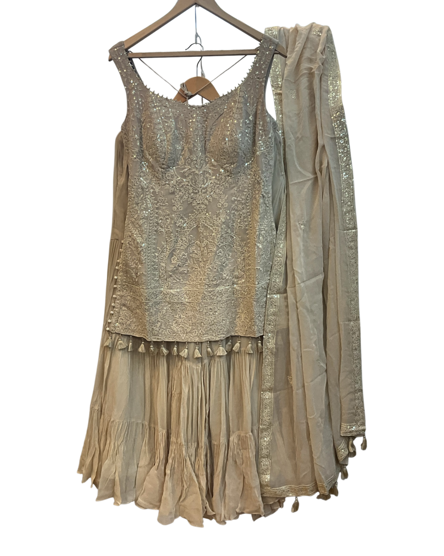 UK 12 / 38" - Beige - Designer Ladies Indian Medium Top Palazzo Trousers Suit - UK Stock - 2/3 days delivery - VMK CHARMI RP
